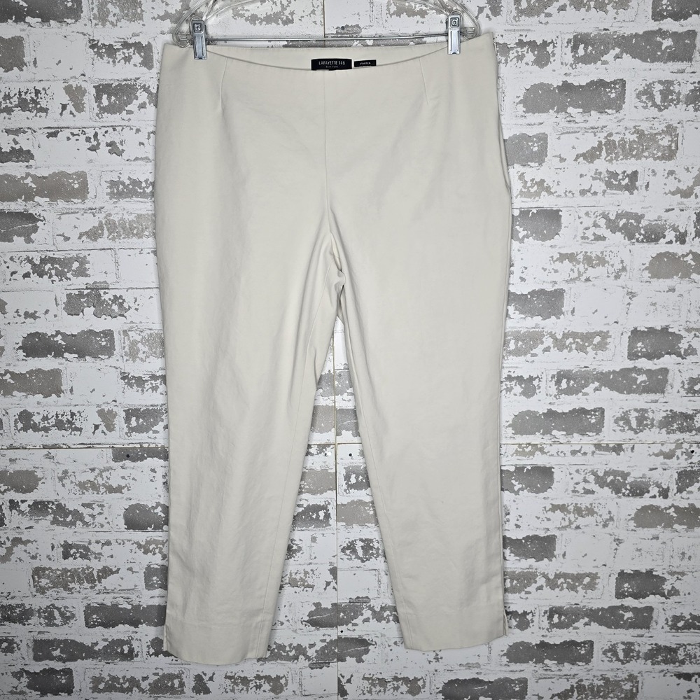 Lafayette 148 New York Pants Women 14 Stanton Khaki Techno Stretch Twill Cropped